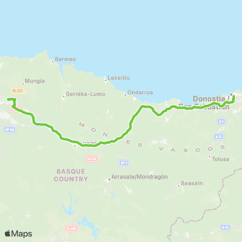 Lurraldebus Donostia↔Zarautz↔Aireportua Bilbao map