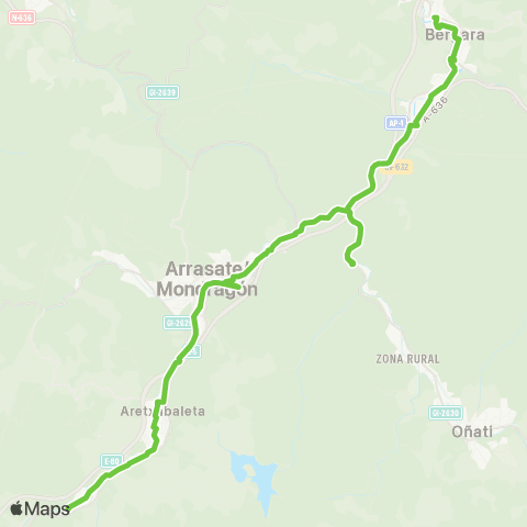 Lurraldebus Bergara↔Arrasate↔Aretxabaleta↔Eskoriatza map