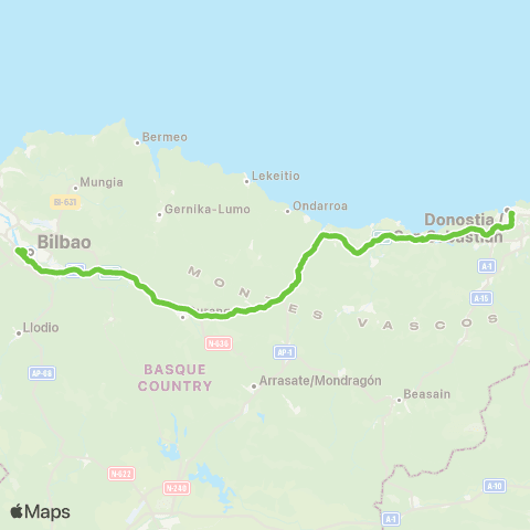 Lurraldebus Donostia↔Bilbao map