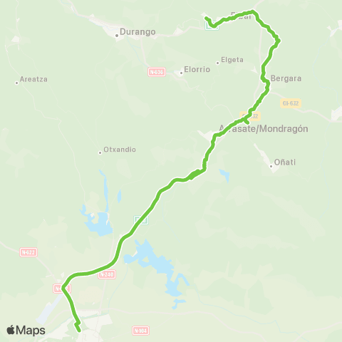 Lurraldebus Eibar↔Arrasate↔Vitoria-Gasteiz map