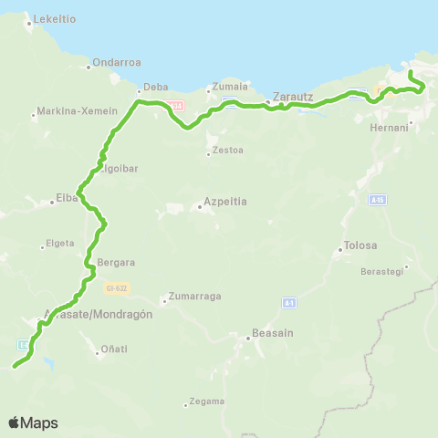 Lurraldebus Eskoriatza↔Donostia map