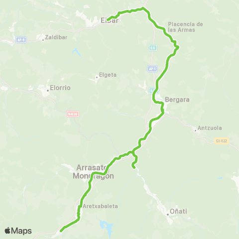 Lurraldebus Eibar↔Bergara↔Arrasate↔Eskoriatza map