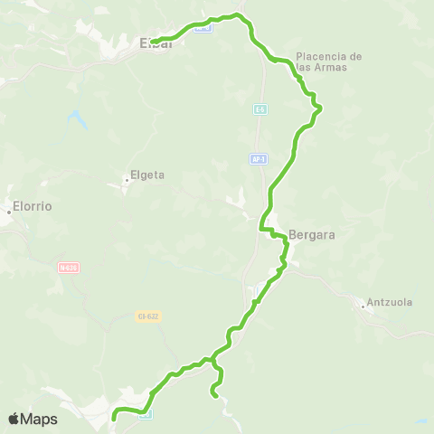 Lurraldebus Eibar↔Soraluze↔Bergara↔Arrasate map