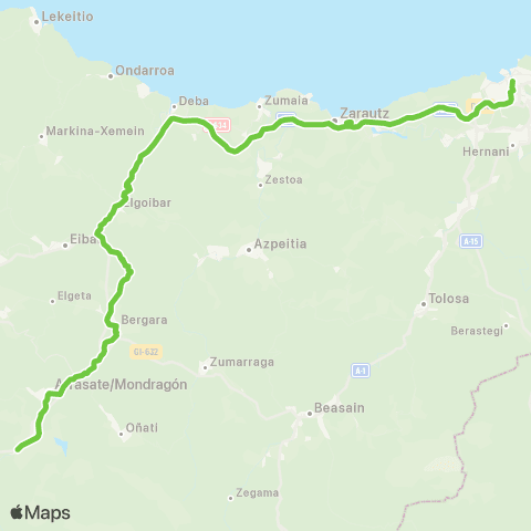 Lurraldebus Eskoriatza↔Donostia map