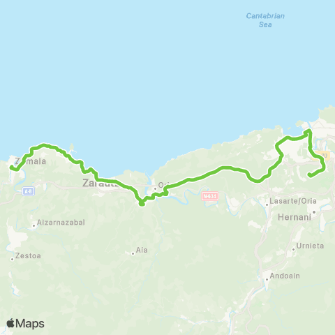 Lurraldebus Zumaia↔Getaria↔Zarautz↔Orio↔Donostia (Ospitaleak) map