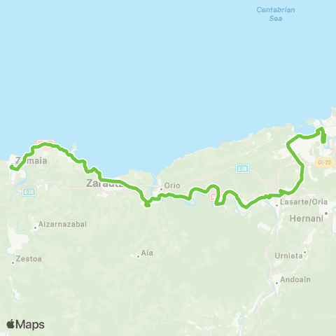 Lurraldebus Zumaia↔Getaria↔Zarautz↔Orio↔Usurbil↔Donostia map