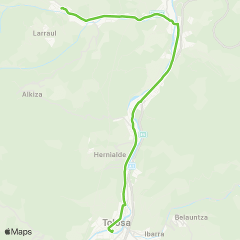 Lurraldebus Tolosa↔Anoeta↔Irura↔Villabon↔Zizurki↔Asteasu map