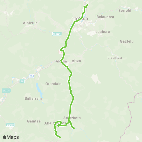 Lurraldebus Tolosa↔Alegia↔Amezketa↔Abaltzisketa map