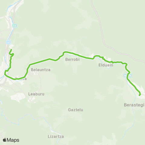 Lurraldebus Tolosa↔Ibarra↔Berrobi↔Elduain↔Berastegi map