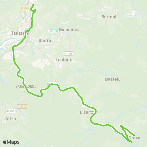 Lurraldebus Tolosa↔Txarama↔Lizartza↔Orexa map