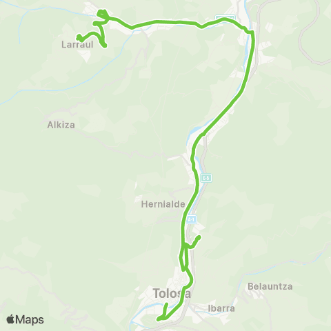 Lurraldebus Tolosa↔Anoeta↔Irura↔Villabona↔Zizurkil↔Asteasu map