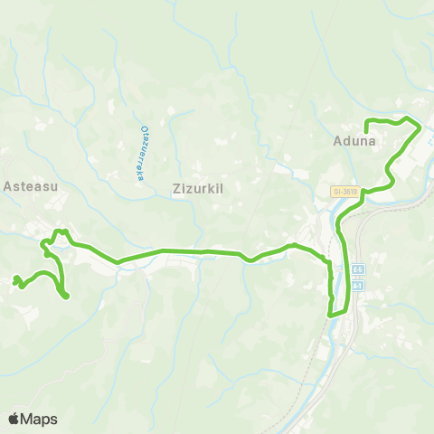 Lurraldebus Larraul↔Asteasu↔Zizurkil↔Villabona↔Aduna map