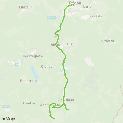 Lurraldebus Tolosa↔Alegia↔Amezketa↔Abaltzisketa map