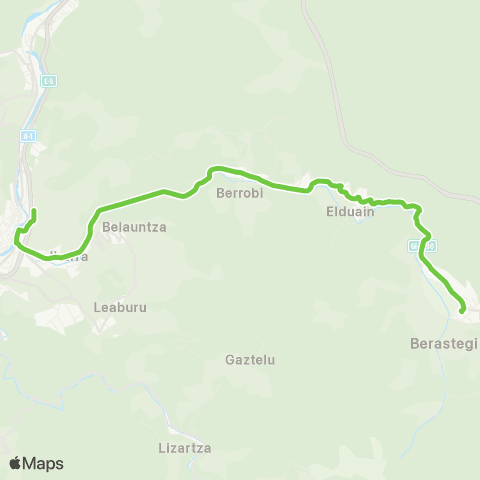 Lurraldebus Tolosa↔Ibarra↔Berrobi↔Elduain↔Berastegi map
