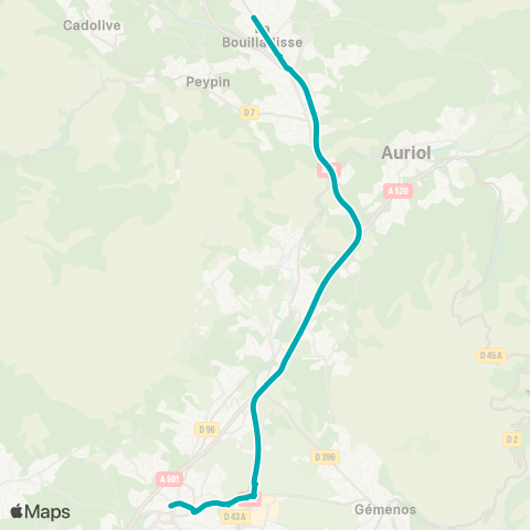 Les Lignes de l'Agglo Les Gisclans - Gare Aubagne (par Aut.) map