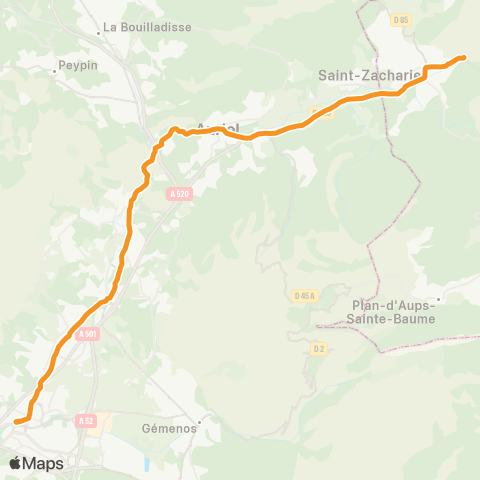 Les Lignes de l'Agglo St Zacharie - Auriol - Roquevaire - Gare Aubagne map