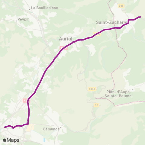 Les Lignes de l'Agglo Saint-Zacharie - A52 - Gare Aubagne map