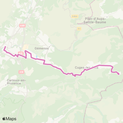 Les Lignes de l'Agglo Cuges les pins - ZI - RN8 - Gare Aubagne map