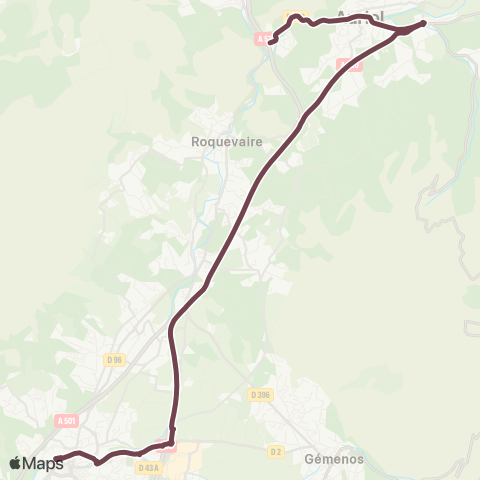 Les Lignes de l'Agglo Pt de Joux - Auriol - Gare Aubagne (par Aut.) map