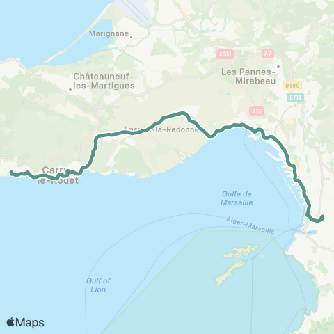 Les Bus de la Côte Bleue Sausset-les-Pins - Marseille map