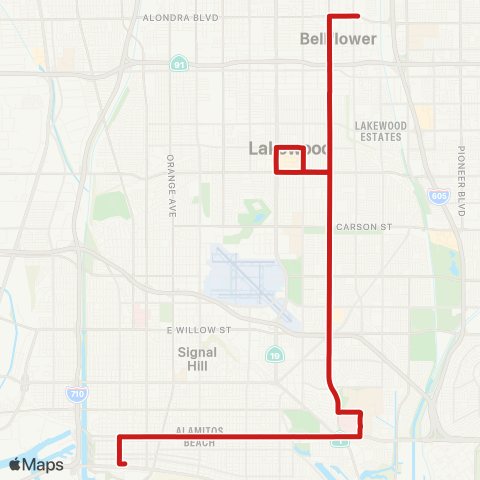 Long Beach Transit 7th St to Bellflower Blvd map