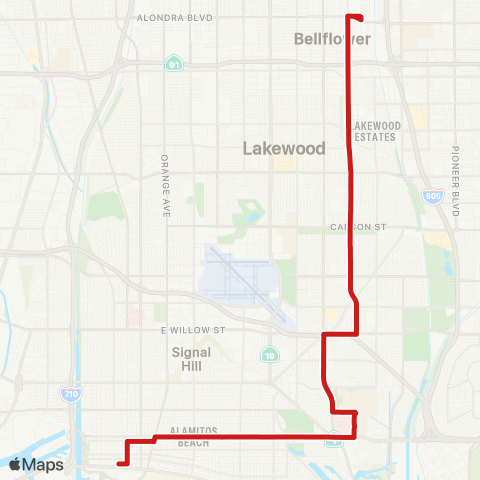 Long Beach Transit 7th St to Woodruff Ave map