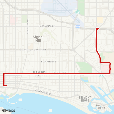 Long Beach Transit 7th St to Bellflower at Stearns map