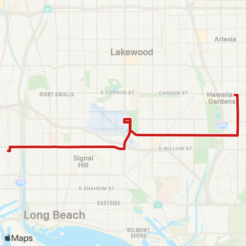 Long Beach Transit Spring via Airport map