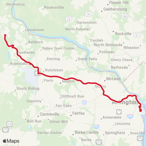 Loudoun County Transit Crystal City via Rosslyn and Pentagon map