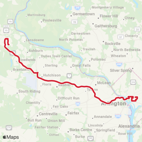 Loudoun County Transit Leesburg via DTC P&R map