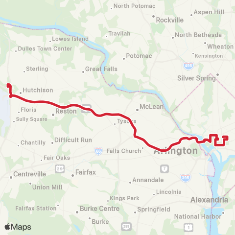 Loudoun County Transit DTC P&R to DC All Stops map