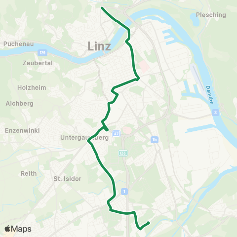 Linz AG Linien Linz Karlhof - Linz Auwiesen map