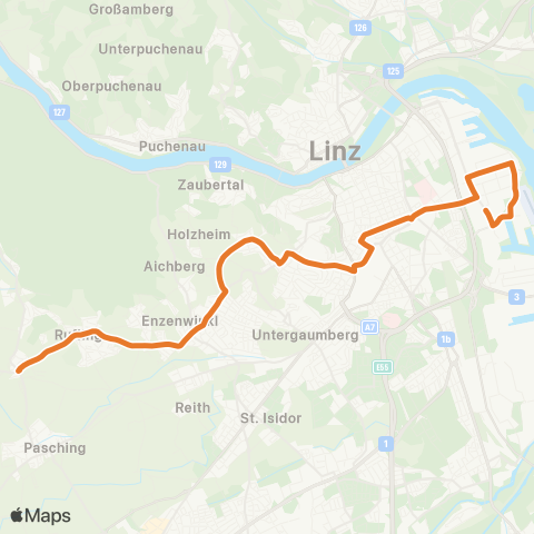 Linz AG Linien Linz Fernheizkraftwerk - Leonding Hitzing map