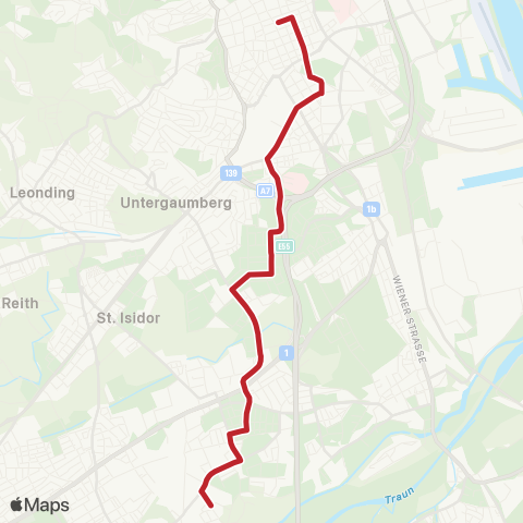 Linz AG Linien Linz Hessenplatz - Linz Baintwiese map