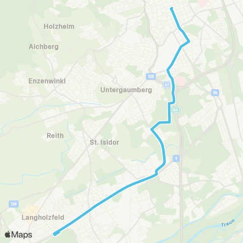 Linz AG Linien Linz Hessenplatz - Traun Stadtfriedhof Linz map