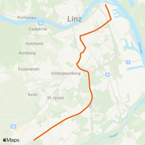 Linz AG Linien Linz Schiffswerft - Traun Stadtfriedhof Linz map