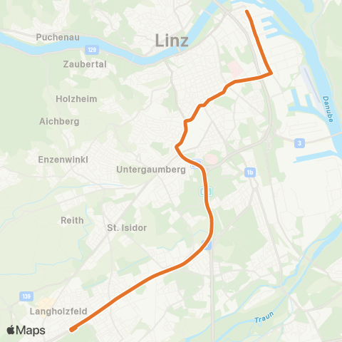 Linz AG Linien Linz Schiffswerft - Traun Stadtfriedhof Linz map
