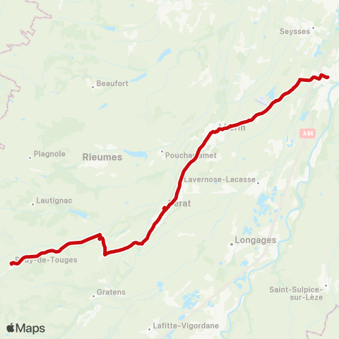 liO Pouy-de-Touges - Berat - Muret SNCF map