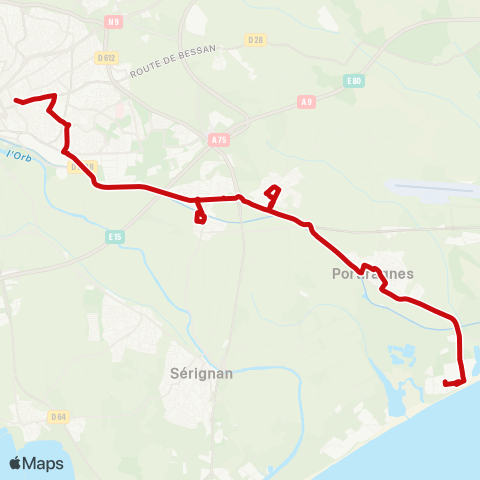 liO Béziers-Villeneuve-Cers-Portiragnes map