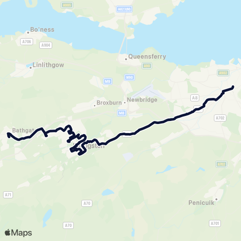 Lothian Country Buses Nightbus: Edinburgh - Bathgate map
