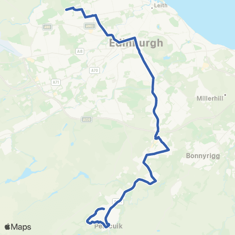 Lothian Buses Silverknowes - Penicuik Deanburn or Easter Bush map