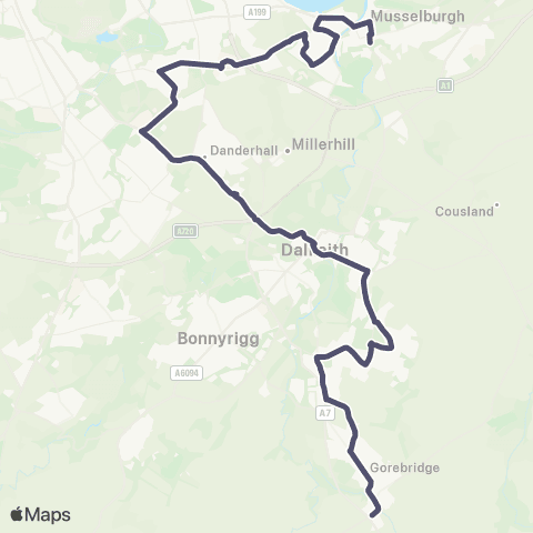 Lothian Buses Gorebridge - Musselburgh map