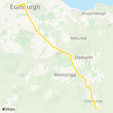 Lothian Buses Gorebridge - Edinburgh map