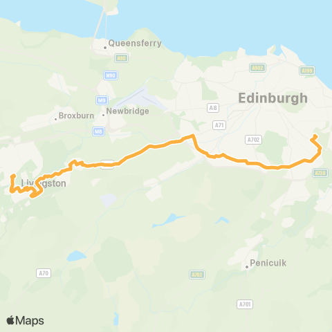 Lothian Country Buses Saint John's Hospital - Royal Infirmary map