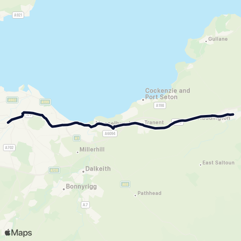 EastCoastbuses Nightbus: Edinburgh - Dunbar map