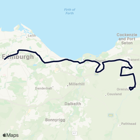 EastCoastbuses Nightbus: Edinburgh - Ormiston map