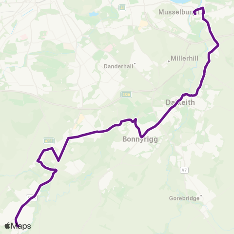 EastCoastbuses Musselburgh - Penicuik map