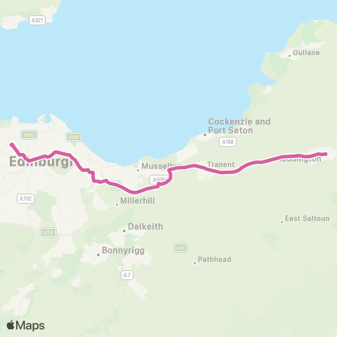EastCoastbuses Haddington - Edinburgh Express map