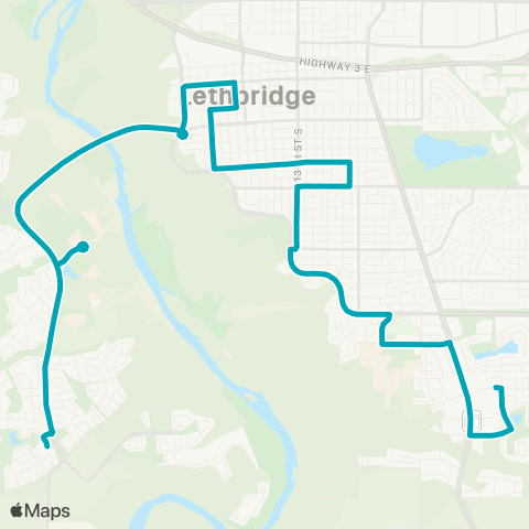 Lethbridge Transit cityLINK Blue map