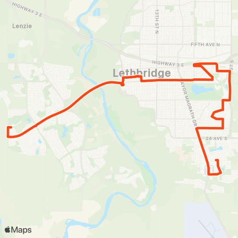 Lethbridge Transit cityLINK Orange map